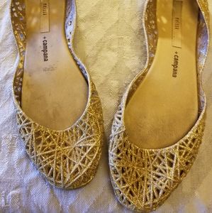 MELISSA + CAMPANA GOLD GLITTER JELLY JELLIES FLATS
